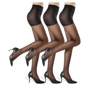 3 Pairs Women's Sheer Tights - 20D Control Top Pantyhose with Reinforced Toe XXL